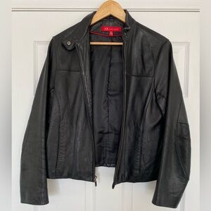 Anne Klein black leather moto jacket Size medium